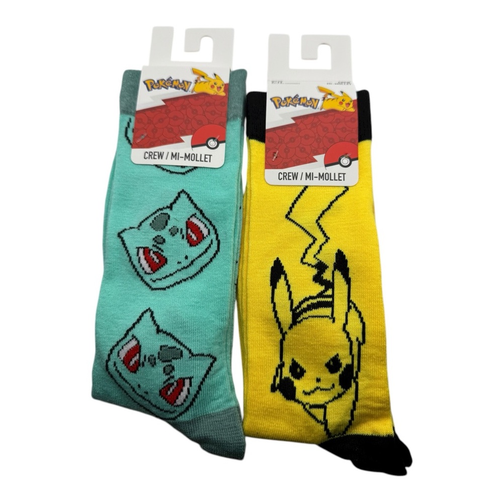 Pokémon Pikachu & Bulbasaur Crew Socks 2-Pack by Mad Engine Size 7-11